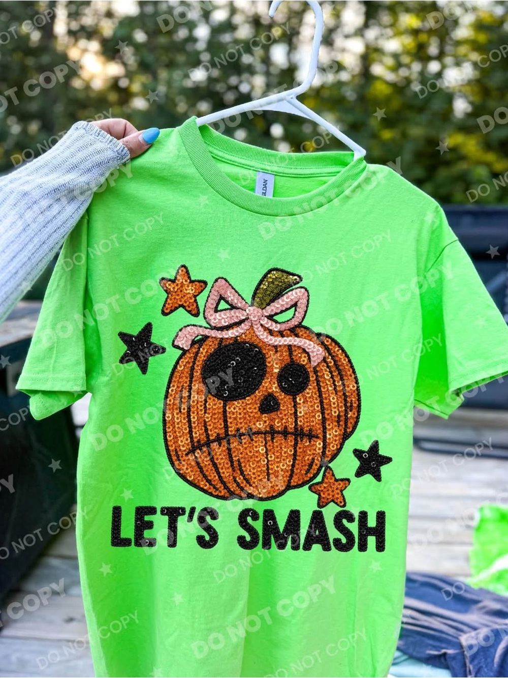 Gildan Lime Green Let’s Smash Pumpkin Sequin Tshirt - Let's Smash Small-2X